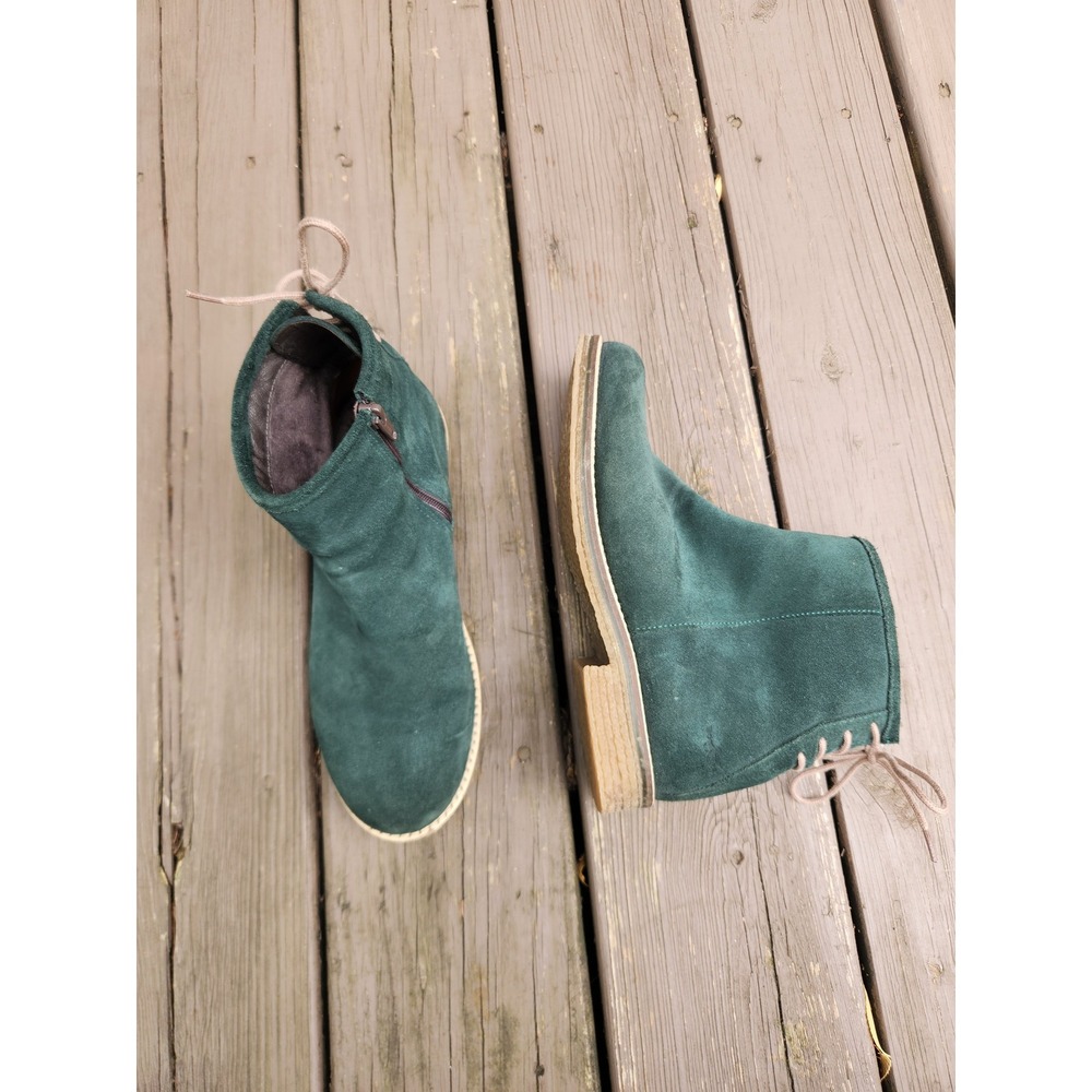 Bos & Co Ankle Boots Forest Green Suede Lace Up Back Zip EU 39